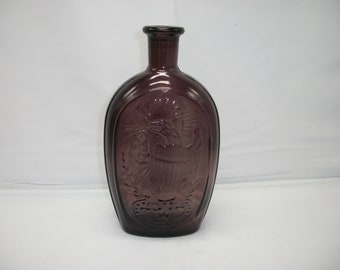 Vintage Embossed Purple Amethyst Flask Bottle with Eagle TWD and Sailing Ship Franklin