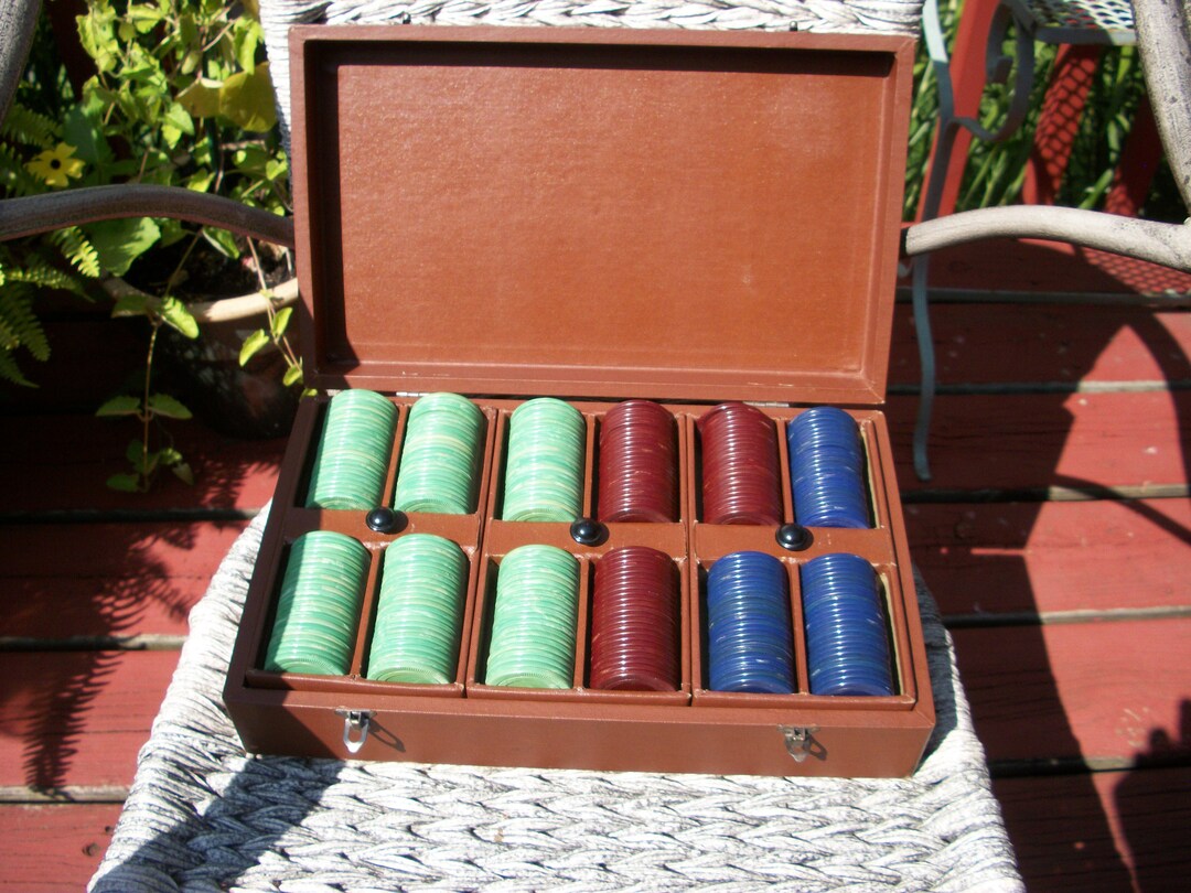 Vintage Antique Poker Chip Set Case 3 Drawers Extra Chips Etsy