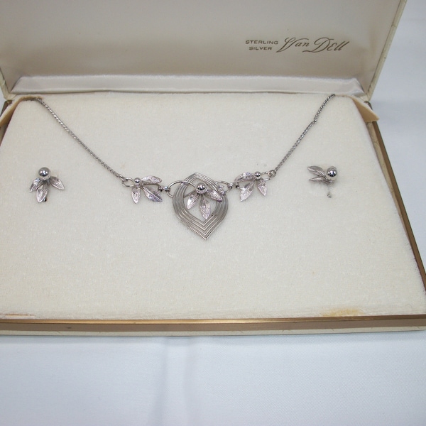 Vintage Van Dell Sterling Silver Necklace and Screw Back Earring Set in Original Presentation Case from Heerspink's Jewelry Holland Michigan