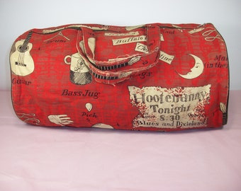 Vintage Music Band Southern Themed Duffel Bag Purse Hootenanny Jug Crawdad with Metal Zipper