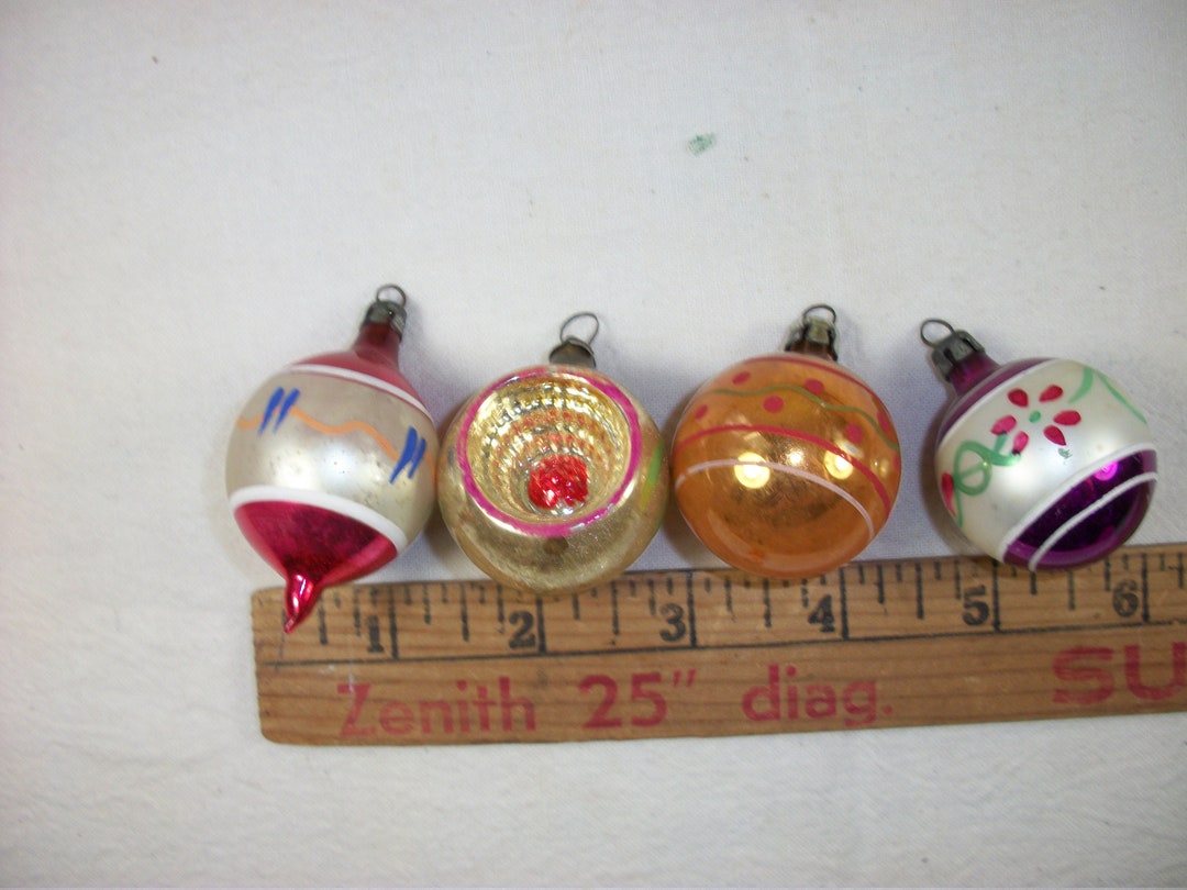 Vintage Set of 4 Painted Glass Miniature Ornaments Poland Etsy