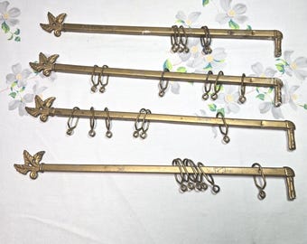 Vintage Art Deco Swing Arm Curtain Rods Set of Four 3 Leaves Some Hooks
