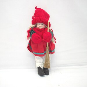 Vintage Porcelain Tregaarden&#39;s Julehus Figurine Drobak Norway Original Tag Girl with Braids and a Broom