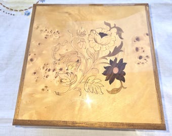 Vintage Reuge Italian Wood Inlay Music Box No Key Plays "The Shadow of Your Smile"