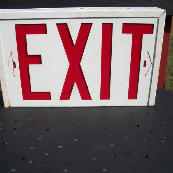 Vintage Awesome Heavy Metal Exit Sign Electrified One Sided Sure Lites Halo Lighting