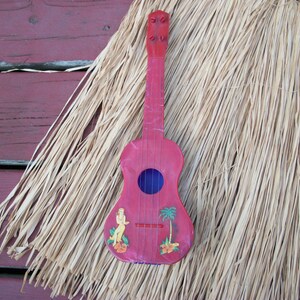 Vintage Hula Grass Skirt Crepe Paper Lei and Futurland Ukelele Set Costume Hawaii Hawaiian image 3