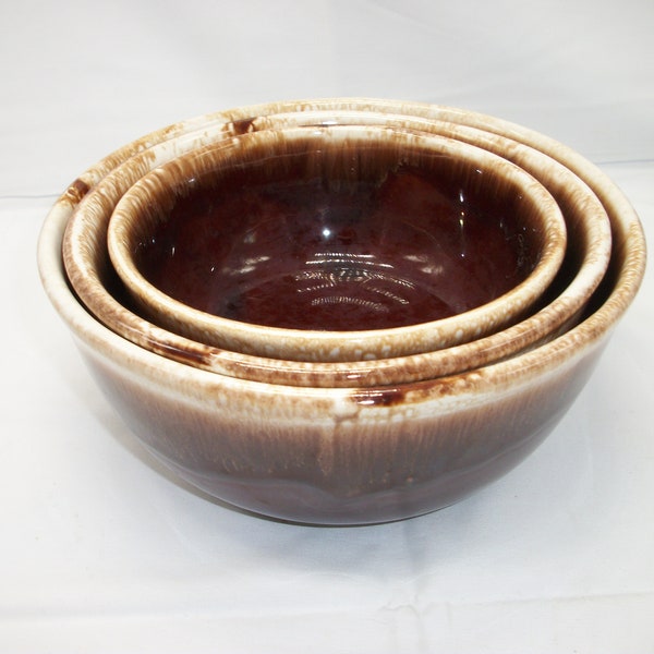 Vintage 3 Piece Nesting Bowls McCoy Pottery USA 7026 7027 7028 Brown Drip Glaze