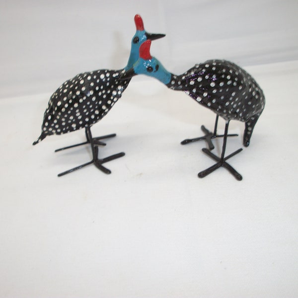 Vintage Wire Composite Materials Set of 2 Speckled Black with Blue Heads Birds Figurines Sculptures Retro