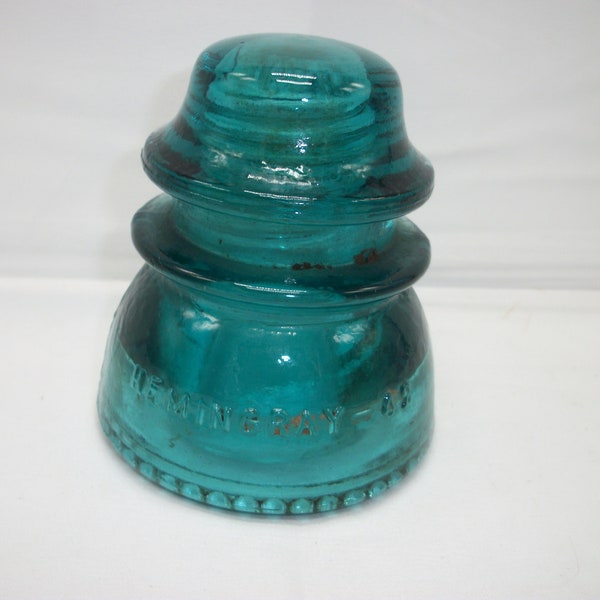 Vintage Hemingray-42 Aqua Colored Glass Insulator Made in U.S.A. Rounded Drip Rain Points on Edges
