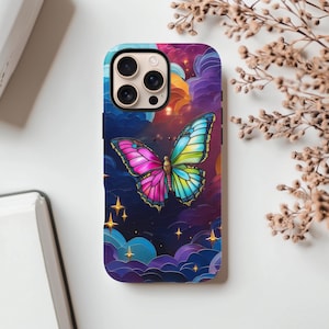 Butterfly Phone Case / Colorful Cloud Design / Dreamy Magical Aesthetic iPhone 16 15 14 13 12 11 Pro Max & Samsung Galaxy S25 S24 S23 S22