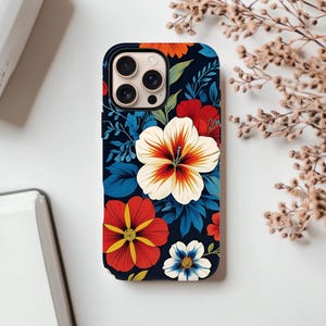 Tropical Floral Phone Case / Vibrant Botanical Aesthetic Design iPhone 16 15 14 13 12 11 Pro Max & Samsung Galaxy S25 S24 S23 S22 S21