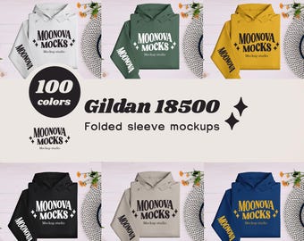 Gildan 18500 Hoodie Mockup Bundle | G185 Folded Flat Lay Hoodie Sweatshirt | Simple Clean POD Mockups