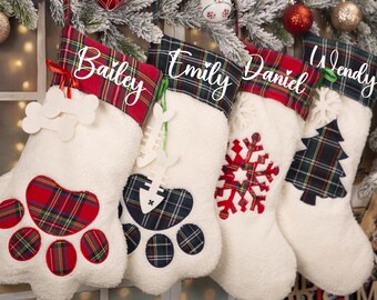 Personalized Dog Paw Christmas Stockings, Name Christmas Stockings, Custom Pet Xmas Stockings with Name, Family Christmas Stockings