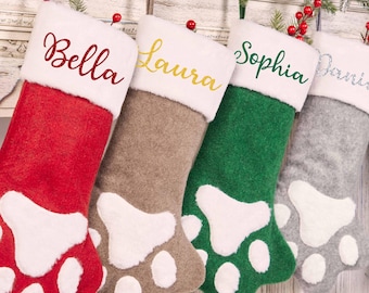 2025 Personalized Christmas Stockings, Pet Stockings, Dog Paw Stockings, Custom Cat Stocking with Name, Family Stockings, Holiday Xmas Gift