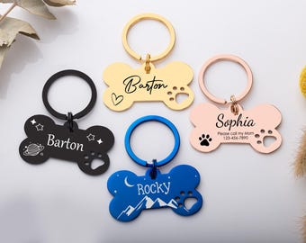 Hollow Paw Bone Dog ID Tag, Personalized Dog Tag, Custom Cat Name Tag, Cat Collar Tag, Engraved Dog Tag, Dog Name Tag, Pet Address Tag