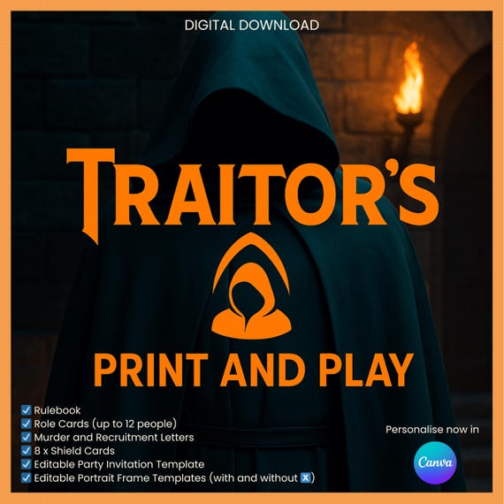 Traitors Party Game Kit | Murder Mystery Night (Digital Download)