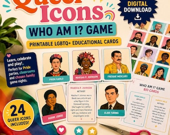 Queer Icons Who Am I Game | LGBTQ+ Pride Cards (Digital Download) Guess Who