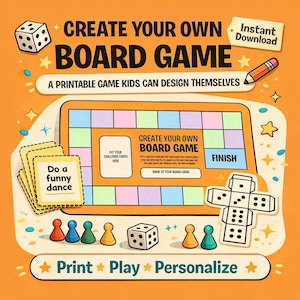 Maak je eigen bordspelsjabloon | DIY-spelavondactiviteit voor kinderen (digitale download)