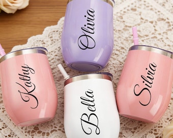 Bridesmaid Gifts,Personalized Wine Tumbler with Name,Wedding Wine Glasses,Bridesmaid Proposal,Bachelorette Party Favor,Bridesmaid Wine Cup
