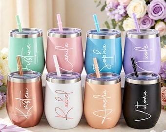 Personalized Bridesmaid Wine Tumbler, Bridesmaid Proposal, Bachelorette Party Favor, Custom Travel Mug 12oz