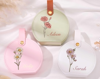 Custom Name Travel Jewelry Case, Personalized Jewelry Box , Birth Month Flower Jewelry Case, Bridal Party Gifts, Gift for Mom, Birthday Gift