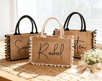 Personalized  Bridesmaid Burlap Bag Custom Wedding Gift Bag Beach Tote Bag Bachelorette Party Bridesmaid Proposal Bridal Party Gift