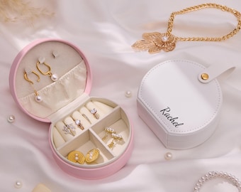 Custom Travel Jewelry Box with Names, Bridesmaid Gift,Wedding Jewelry Case, Leather Jewelry Organizer,Jewelry Storage Case,Bridal Party Gift