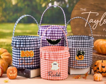 Personalized Halloween Bucket,Kids Halloween Bag,Custom Trick or Treat Basket,Halloween Candy Bag For Kids, Halloween Decor, Halloween Gifts