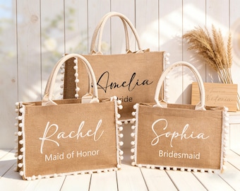 Personalized Bridesmaid Gift Tote Bag Custom Burlap Bag Jute Beach Bag Beach Tote Bachelorette Party Bridesmaid Proposal Bridal Party Gifts