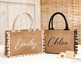 Personalized Bridesmaid Gift Tote Bag Custom Burlap Bag Jute Beach Bag Beach Tote Bachelorette Party Bridesmaid Proposal Bridal Party Gifts