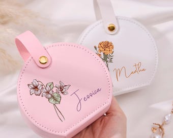 Personalized Name Jewelry Box, Birth Flower Jewelry Box, Bridal Party Gifts, Custom Wedding Favors, Travel Jewelry Box, Bridesmaid Proposal