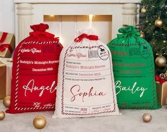 Personalized Large Santa Sack,Christmas Family Santa Bag,Stocking Sack with Name,Christmas Gift Bag,Holiday Gift Bag for Kids,Holiday Decor