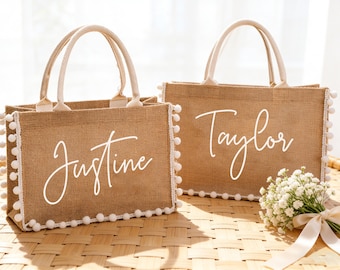Personalized  Bridesmaid Burlap Bag Custom Wedding Gift Bag Beach Tote Bag Bachelorette Party Bridesmaid Proposal Bridal Party Gift
