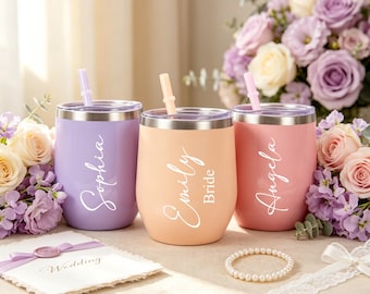 Personalized Wine Tumbler: Bridesmaid Proposal, Bachelorette Party Favor, 12oz Wine Cup