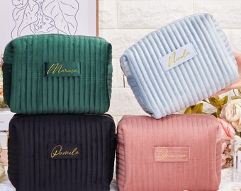 Personalized Bridesmaid Cosmetic Bag,Custom Velvet Cosmetic Bag,Travel Toiletry Bag For Her,Name Makeup Bag,Bridesmaid Gifts,Christmas Gift
