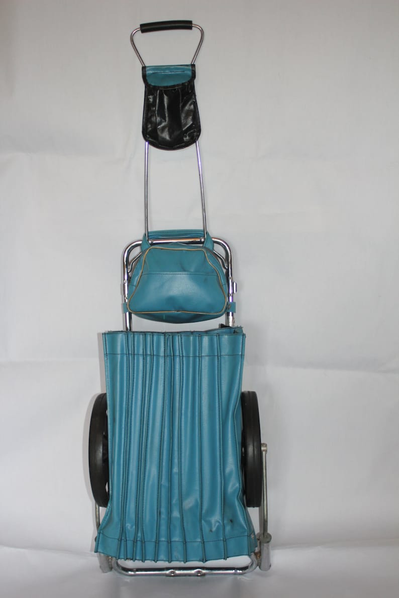 Vintage Golf Bag Pull Cart Turquoise Etsy
