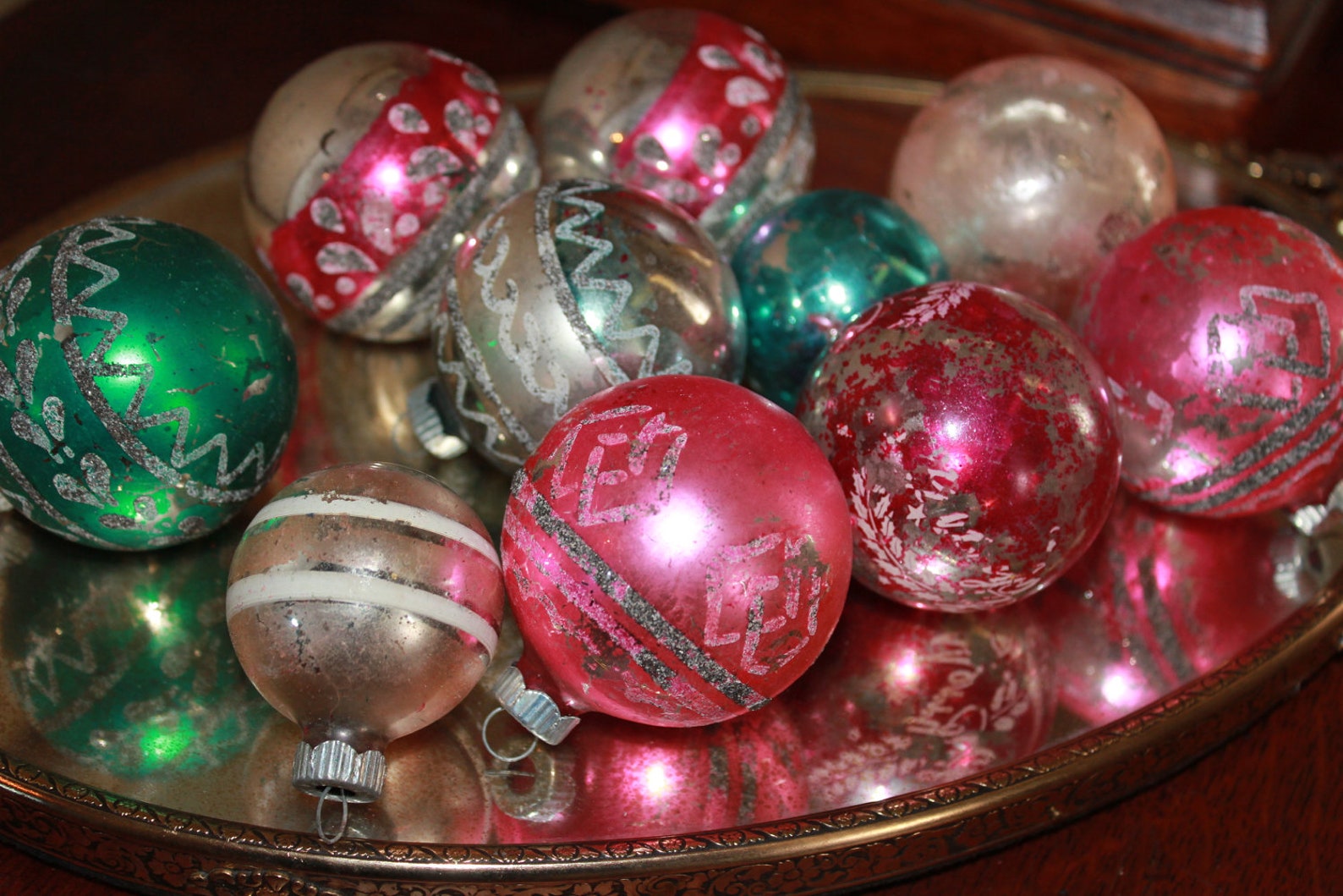 Vintage Christmas Bulbs set of 10 Glitter Design Etsy
