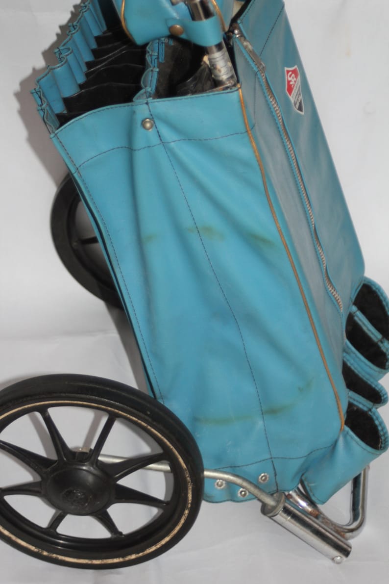 Vintage Golf Bag Pull Cart Turquoise Etsy
