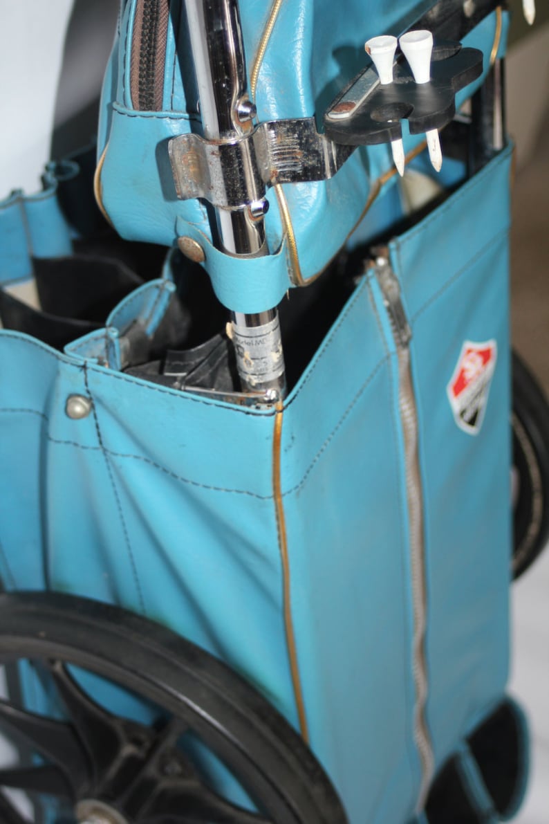 Vintage Golf Bag Pull Cart Turquoise Etsy