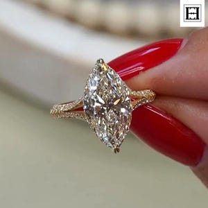 3Ct Marquise Cut Moissanite Unique Engagement Ring 14kt Gold Wedding Ring Proposal Ring Anniversary Gifts Promise Ring For Her Handmade Ring