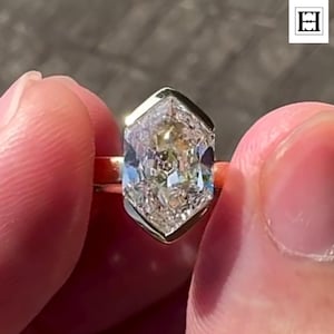 3 Ct Dutch Marquise Moissanite Ring, Elongated Hexagon Bezel Setting, 14K Gold Moissanite Engagement Ring, Modern Minimalist Solitaire Ring