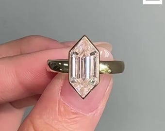 3 Ct Dutch Marquise Cut Moissanite Engagement Ring, 14K Gold Bezel Set Solitaire Ring, Unique Geometric Statement Ring, Anniversary Gift