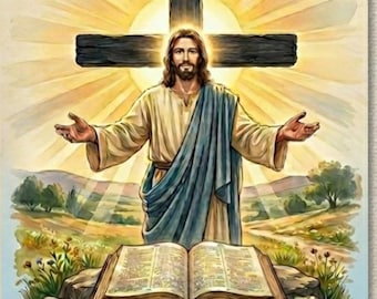 Jezus Christus religieuze verjaardagskaart digitale sjabloon 10 x 7 gevouwen tien geboden Terug