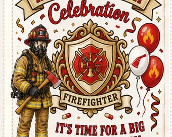 Brave & Bold Firefighter Verjaardagskaart - 10 x 7,5 opvouwbare digitale download - Heldenfeestgroet voor brandweergezinnen