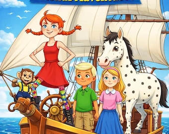 Pippi Langkous Friends Adventure-verhalenboek seizoen 1: leuke kinderverhalen voor het slapengaan, afdrukbaar digitaal boek, kindercadeau, Astrid Lindgren