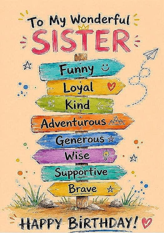 Funny Sister Birthday Card, Wonderful Sister Printable, Floral Birthday Greeting, Digital Download, Sweet & Colorful Sister Gift Card