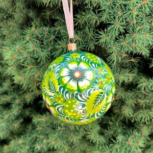 Painted Christmas Ornaments, Hand-painted Ukrainian Christmas Ball Ornaments with Petrykivka Art, Unique Flower Baubles, Gift Box Included