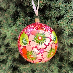 Ukrainian Christmas Ornament Ball with Petrykivka Painting, Traditional Hand Painted Decor, Handmade Ukrainian Ethnic Style