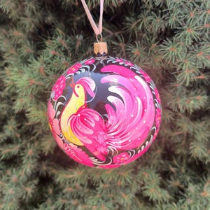 Hand-painted Christmas ornament, Ukrainian Christmas ornaments, Petrykivka Christmas tree baubles, Flower Christmas Decoration