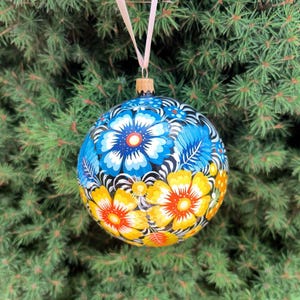 Painted Christmas Ornaments, Ukrainian Christmas Tree Ball, Gift Box Included, Petrykivka Christmas Decoration, Unique Flower Baubles